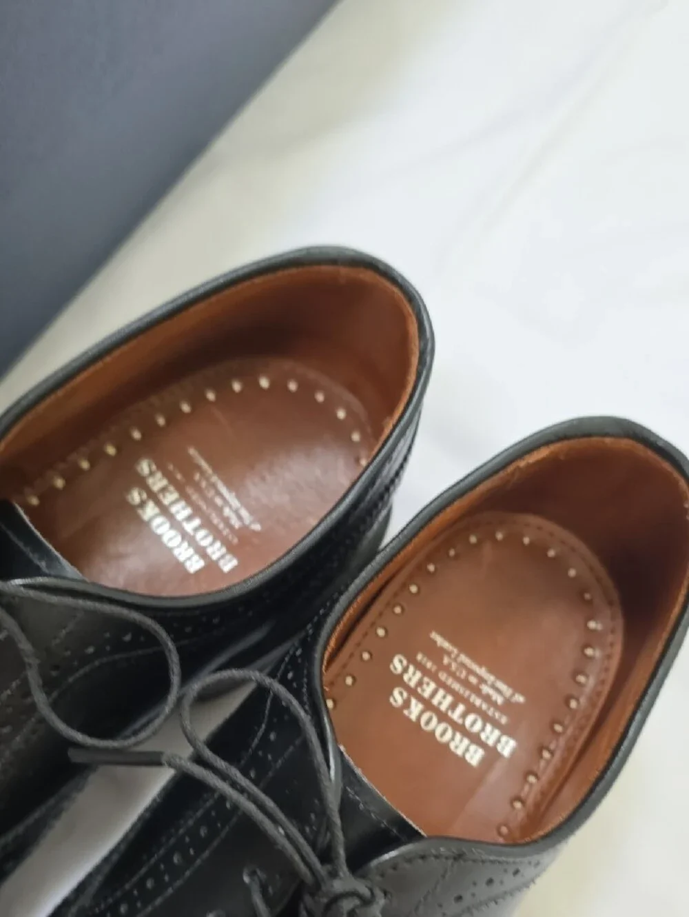 Mens Brooks Brothers Black Leather Cap-Toe Brogue Oxfords Size 7.5